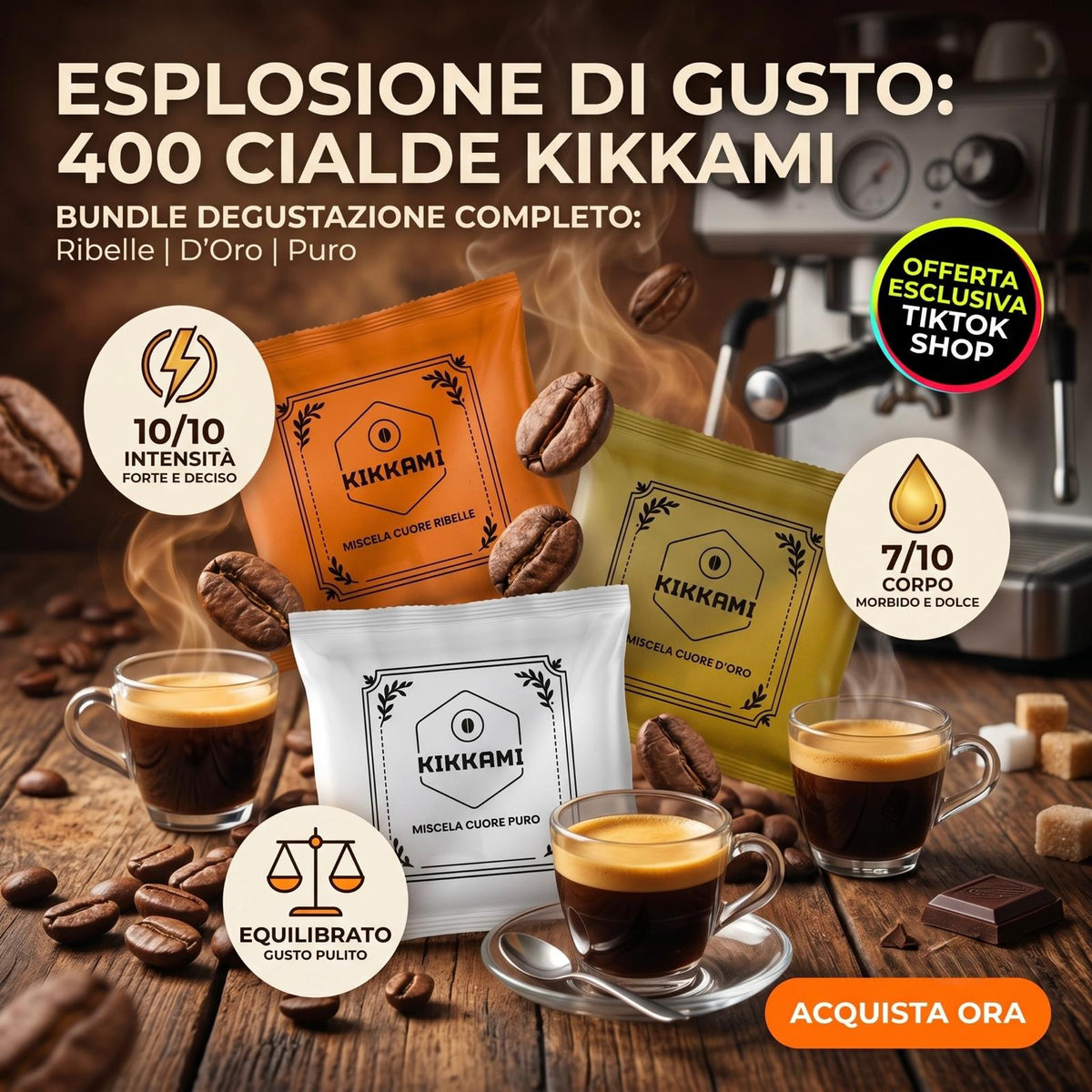 400 Cialde Caffè KIKKAMI Tutte le Miscele - BUNDLE DEGUSTAZIONE - Cuore D'Oro|Cuore Puro|Cuore Ribelle Kikkami